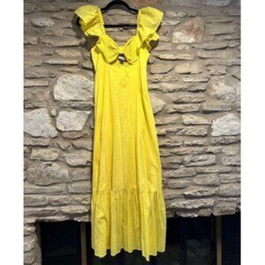 Farm Rio for Anthropologie Ruffle Sleeve Smocked Midi Dress Size S Yellow